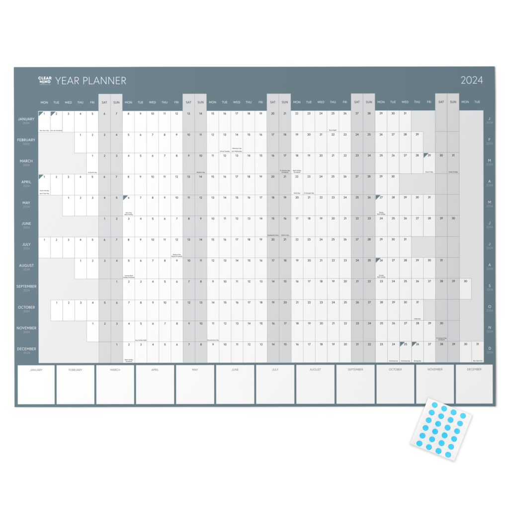 2024 Year Wall Planner A2 Laminated Rolled Clear Mind Concepts