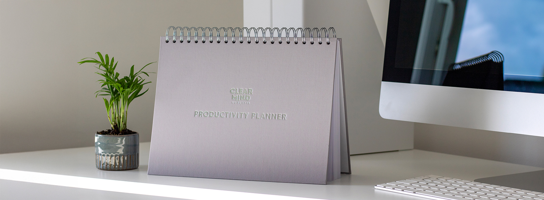 Light Linen Daily Productivity Planner Planner on a Desk