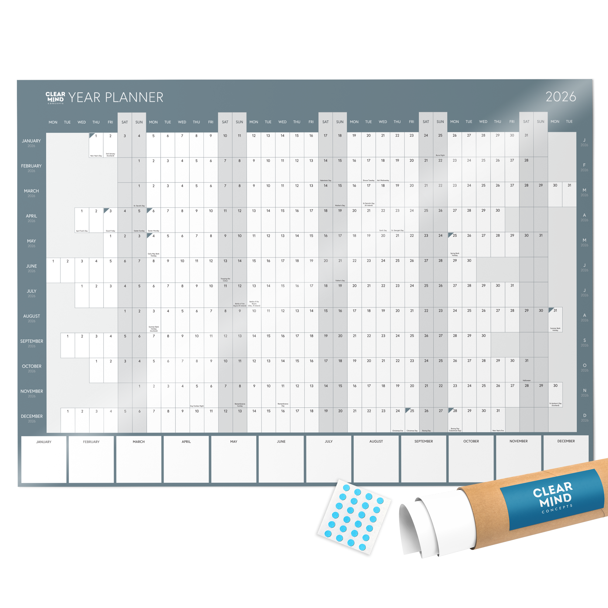 2026 Tallon A1 Large Laminated Wall Planner - 85cm X 58cm With FREE Marker Pen