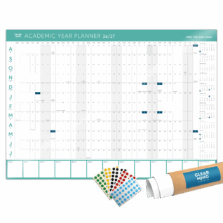 Academic Wall Planner 2026-2027 A1 Size Laminated Modern Green with Coloured Sticky Dots
