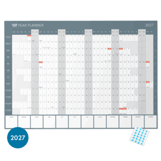 2027 Year Wall Planner A1 Folded UK Calendar with Bank Holidays